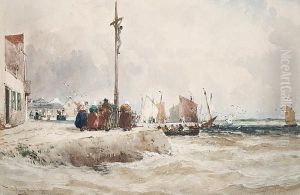 A Busy Harbour Scene by Thomas Bush Hardy