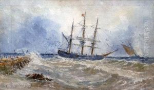 Shipping In Rough Seas, Off Calais Pier by Thomas Bush Hardy