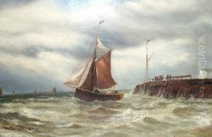 Shipping Off A Pier Beneath Stormy Skies
