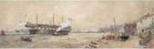 A Training Ship In An Estuary by Thomas Bush Hardy