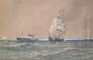 A Steam Boat And Sailing Ships Leaving Port by Thomas Bush Hardy
