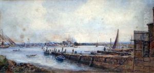 Estuary With Figures On A Jetty