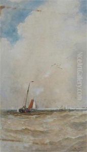 Vessels In A Choppy Sea Off A Headland by Thomas Bush Hardy