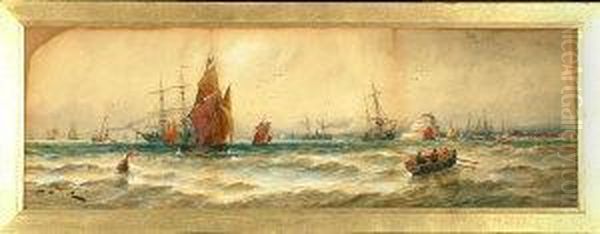 A Busy Shipping Scene Near A Harbour Mouth - view 1