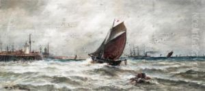 A French Trawler Running Into Harbour by Thomas Bush Hardy