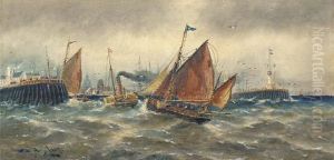 Off Gravesend; And A Bustling Port by Thomas Bush Hardy