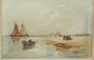 Katwijk Sands: Fisherfolk On The Beach At Katwijk by Thomas Bush Hardy