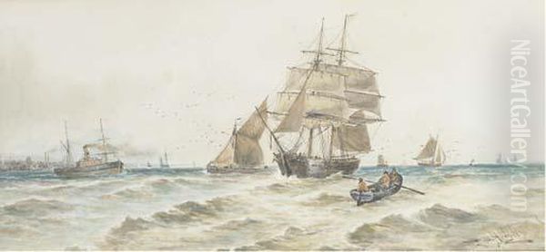 A Trading Brig, Steamer And Other Shipping In Coastal Waters - view 1