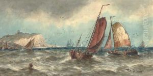Scarborough Fishing Boats Off Whitby by Thomas Bush Hardy