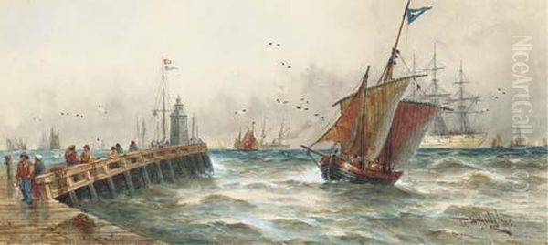 Figures On A Jetty With Shipping
In The Channel Beyond(illustrated); And A Blustery Day In The Channel
Off Dover - view 1