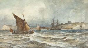 A Trading Brig And Other Shipping In The Channel Off Dover by Thomas Bush Hardy
