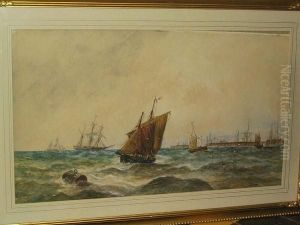 Fishing Boats Off A Harbour by Thomas Bush Hardy