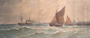 Fishing Boats And Other Vessels Leaving Port by Thomas Bush Hardy