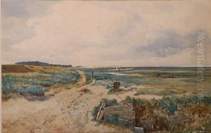 Drover And Sheep In An Extensive Coastal Landscape (possibly Wells-next-the-sea) by Thomas Bush Hardy