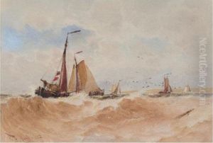 Fishing Vessels In Stormy Weather by Thomas Bush Hardy