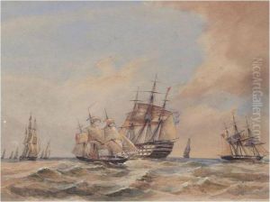 Men-o'-war In Choppy Seas by Thomas Bush Hardy