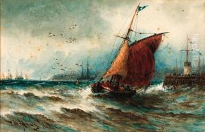 Running Out Of Harbour On A Breezy Day by Thomas Bush Hardy