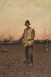 Sowing seed at dusk by Constantin Meunier