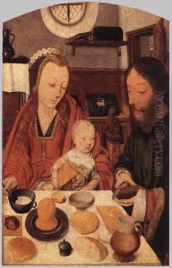 The Holy Family at Table 1495-1500 by Jan Mostaert