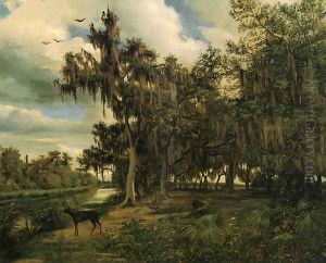 Lowland Landscape with Deer by Louis Remy Mignot