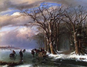 Winter Skating Scene by Louis Remy Mignot