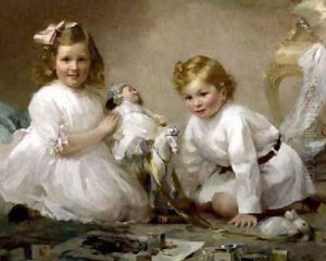 A Brother and Sister Playing 1915 by Frederick Howard Michael