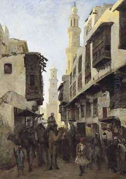 Street Mouizz-Dinn in Cairo, Kalaoun Mosque in the Background (La rue Mouizz-Dinn au Caire, avec la mosquee Kalaoun &agrave; l'arri&egrave;re-plan) - view 1