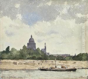 The Dome Of The Pantheon From The Seine, Paris by Henri-Joseph Harpignies
