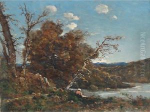 Woman Sitting On A Riverbank by Henri-Joseph Harpignies