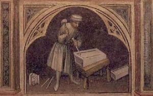 The Stone Cutter from The Working World cycle after Giotto 1450 by Nicolo & Stefano da Ferrara Miretto