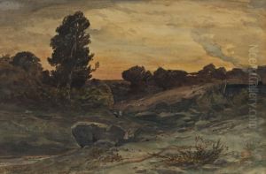 Vallee Avec Rochers, Chemin Et Chaumiere by Henri-Joseph Harpignies