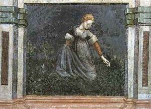 Woman collecting herbs in the country after Giotto1450 by Nicolo & Stefano da Ferrara Miretto
