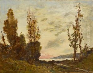 Flusslandschaft Bei Untergehender Sonne by Henri-Joseph Harpignies