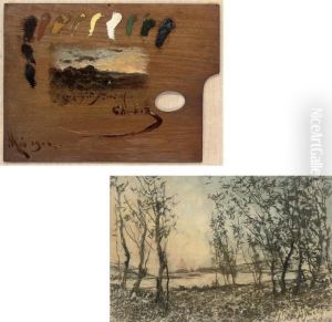 A Palette Depicting A Landscape At Dusk