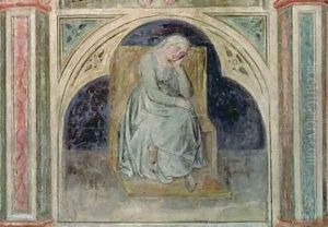 Woman resting from Scenes from a Private Life cycle after Giotto 1450 by Nicolo & Stefano da Ferrara Miretto