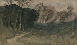 In The Forest At Dusk by Henri-Joseph Harpignies