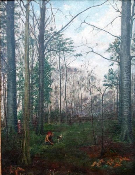 Young Girls Collecting Flowers In A Woodland - view 1