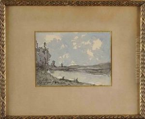 Pecheurs Au Coucher Du Soleil by Henri-Joseph Harpignies