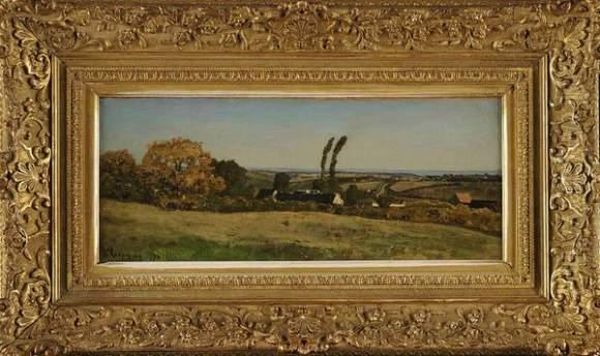 Paysage Au Deux Peupliers Et Hameau - view 1