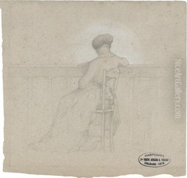 A Woman Seated By A Balustrade, Reading - view 1