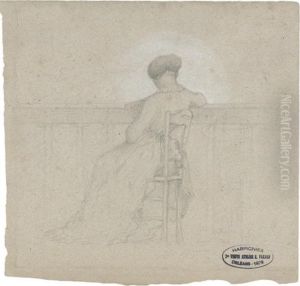 A Woman Seated By A Balustrade, Reading by Henri-Joseph Harpignies