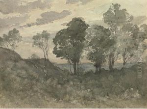A Wooded Landscape In Evening Light by Henri-Joseph Harpignies