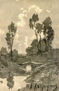 Flusslandschaft Mit Brucke by Henri-Joseph Harpignies