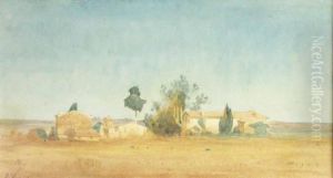 Rural Scene With Farm Buildings, Watercolour