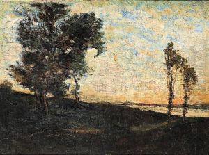 Arbres En Bord De Riviere Au Soleil Couchant by Henri-Joseph Harpignies