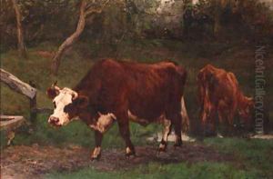 Cows near a ditch by Emile Van Marcke De Lumman