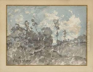 Paysage Aux Arbres Et Ciel Nuageux by Henri-Joseph Harpignies