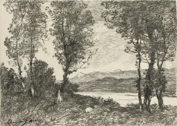 Des Arbres Au Bord D'un Lac, Des Montagnes Au Fond - view 1
