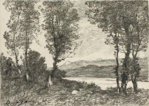 Des Arbres Au Bord D'un Lac, Des Montagnes Au Fond by Henri-Joseph Harpignies