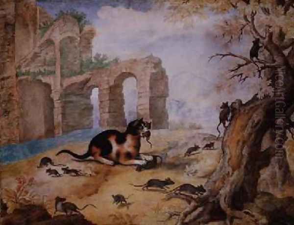 Cat killing mice in a landscape - view 1